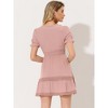INSPIRE CHIC Women's V Neck Smocked Elastic Waist Short Sleeve Boho Crochet Trim Mini Dress - 4 of 4