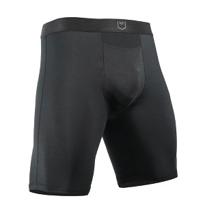SHEATH V Men's 8" Sports Performance Boxer Briefs w/Horizontal Fly - Black | Single Pouch, Athletic Fit - 1 of 4