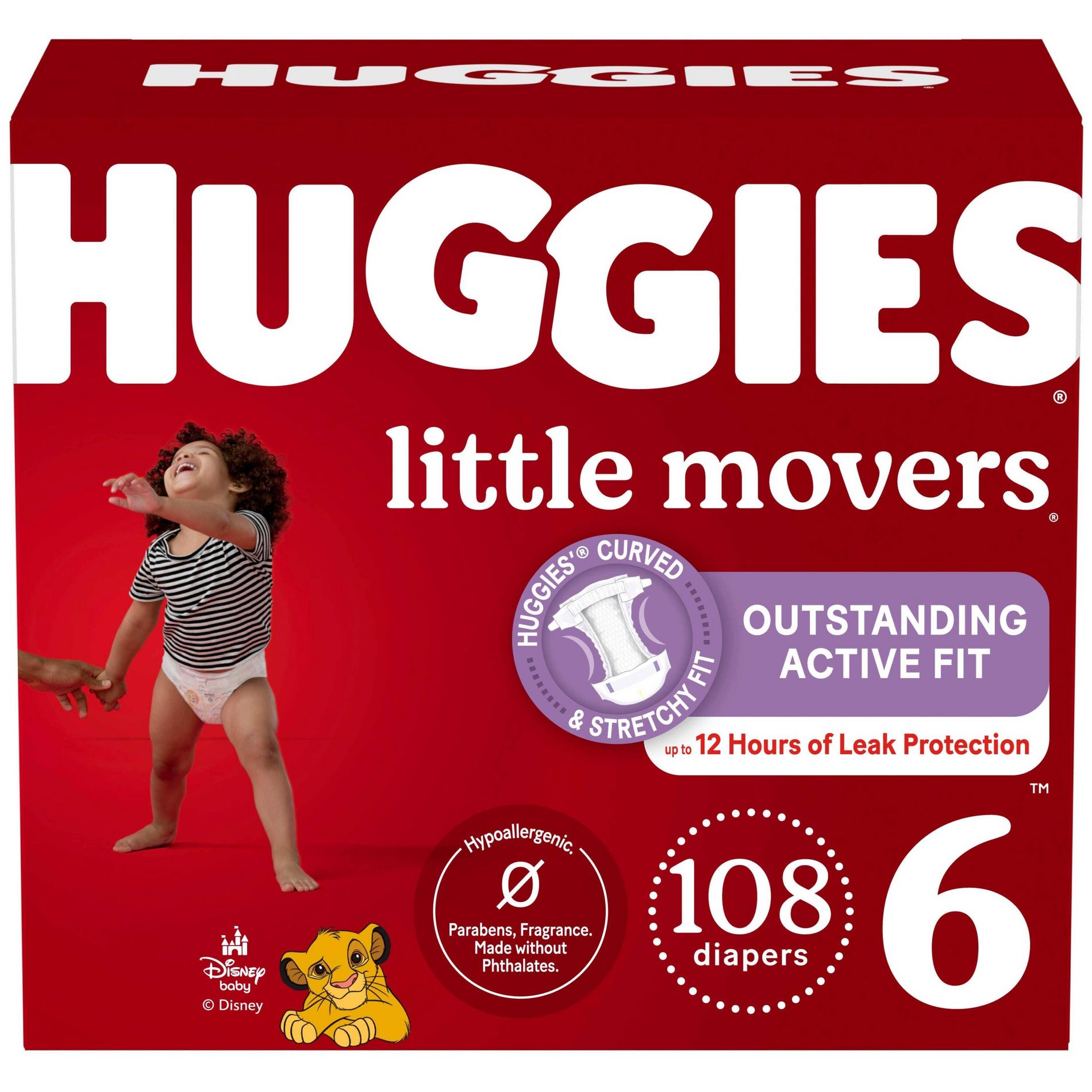 Huggies Little Movers Diapers - Size 6 - 108ct: 35+ lbs, Paraben-Free, Sulfate-Free, Non-Toxic, Wood Fluff Pulp