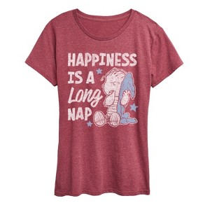 Women's - Peanuts - Linus Happiness Is A Long Nap Short Sleeve Graphic T-Shirt - 1 of 4