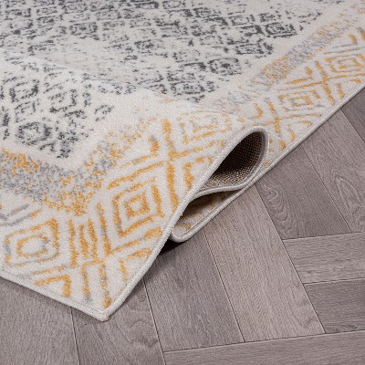 Yellow and Gray Distressed Bohemian 5' x 7' Area Rug