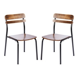 Emma and Oliver Set of 2 Dining Chairs with Metal Frames and Solid Wood Seats and Backs with Antique Finishes - 1 of 4