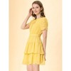 Allegra K Women's Swiss Dots Ruched Short Sleeve Elastic Waist Layer Ruffle Hem Dress - 4 of 4
