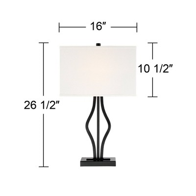 360 Lighting Ally Modern Table Lamps 26 1/2" High Set of 2 Black Metal with USB Charging Port Rectangular Fabric Shade for Bedroom Living Room Desk