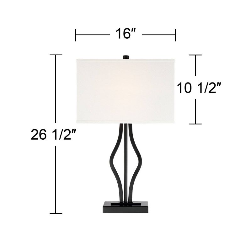 360 Lighting Ally Modern Table Lamps 26 1/2" High Set of 2 Black Metal with USB Charging Port Rectangular Fabric Shade for Bedroom Living Room Desk, 4 of 10