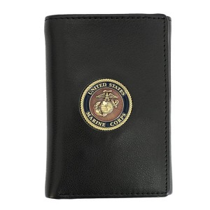 Officially Licensed "US Marine Corps" Medallion Genuine Leather Classic Handmade Wallet - Trifold Black - 1 of 4