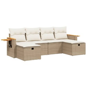 vidaXL 6 Piece Patio Sofa Set with Cushions Beige Poly Rattan - Beige without storage - 1 of 4