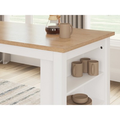 Beige and White Wood Extendable Counter Height Dining Table