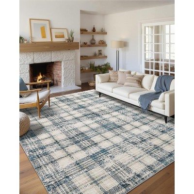 Plaid Rug Area Rug for Bedroom Living Room Modern Classroom Area Rug Neutral Soft Rugs for Nursery Stain Resistant Dining Room Rugs