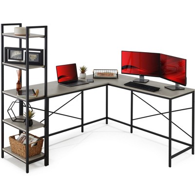 U-Shaped Desk with Tiltable Tabletop, L Shaped Computer Gaming