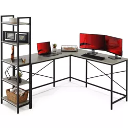 Best Choice Products L-Shaped Computer Corner Desk, Study Workstation w/ 5-Tier Open Storage Bookshelf - Gray/Black