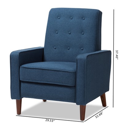 Mid-Century Modern Blue Fabric and Walnut Wood Recliner