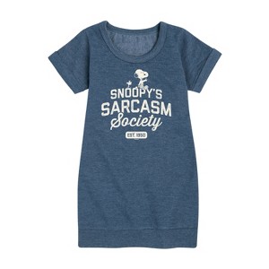- Peanuts - Snoopy Sarcasm Society Graphic Short Sleeve Fleece Dress - 1 of 4