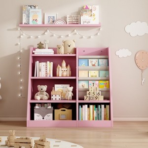 FONTOI Kids Bookshelf, Toy Storage Organizer Cabinet, Children Bookcase, Toddler Baby Sling Book Rack, Adjustable Shelf, Pink, 35.5*15.8*31.5 - 1 of 4