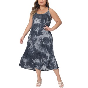 Agnes Orinda Women's Plus Size Round Neck Tie Dye Spaghetti Strap Sleeveless Cami Midi Slip Sundresses - 1 of 4