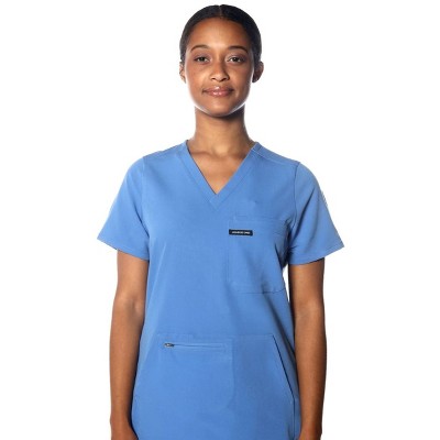 Members Only Women's Scrub Top With Double Chest And Pouch Pocket
