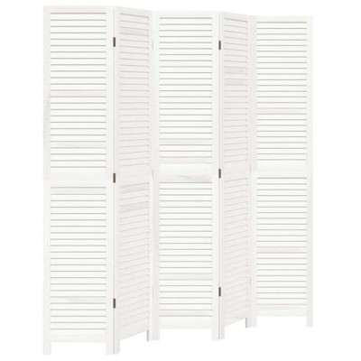 vidaXL Room Divider 5 Panels White Solid Paulownia Wood
