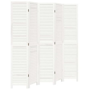 vidaXL Room Divider 5 Panels White Solid Paulownia Wood - 1 of 4