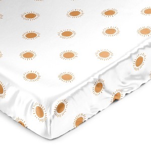 Sweet Jojo Designs Boy or Girl Gender Neutral Unisex Satin Fitted Crib Sheet Boho Sun White and Orange - 1 of 4