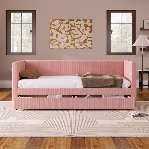 KTMBDW Twin Size Corduroy Daybed with Two Drawers and Wood Slat, Tufted Sofa Bed for Bedroom Guest Room, No Box Spring Needed - 1 of 4
