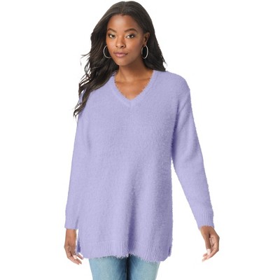 Roaman's Women's Plus Size V Neckline Eyelash Sweater