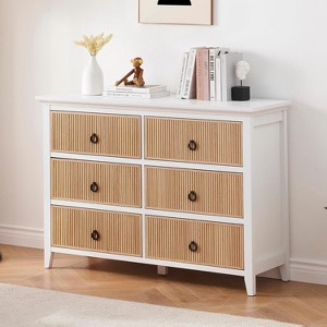 Dresser for Bedroom, 6 Drawer Double Dresser Fluted Drawers Panel, Wide Modern Chest of Drawers with Deep Drawers, Dresser TV Stand - 1 of 4