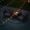 Tangkula Set of 3 Rattan Bistro Furniture Set Solid Acacia Wood Table Top Cushioned Sofa Patio - 4 of 4