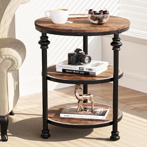 Round End Table with Storage Shelves, 3-Tier Round Farmhouse Side Table w/Mental Support Legs - 1 of 4