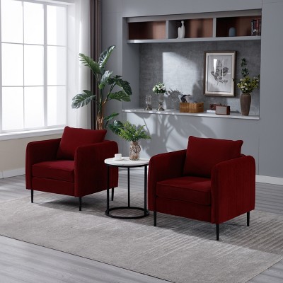 Lirago 33" Wide Red Velvet Accent Chair Single Sofa Armchair with 1 Pillow