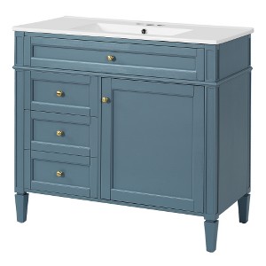 Akoasm 36 in. W Modern Single Sink Bathroom Vanity with 2 Drawers and a Tip-out Drawer-Indigo Blue - 1 of 4