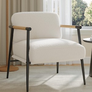 Modern Accent Chair, Comfy Chair with Metal Frame Wooden Armrest, Cozy Reading Chair with Soft Cushion for Bedroom, Living Room - 1 of 4