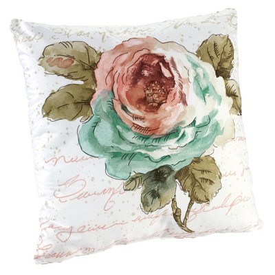 Lakeside Rose Garden Throw Pillow - Decorative Accent Pillow with Vintage, Colorful Print