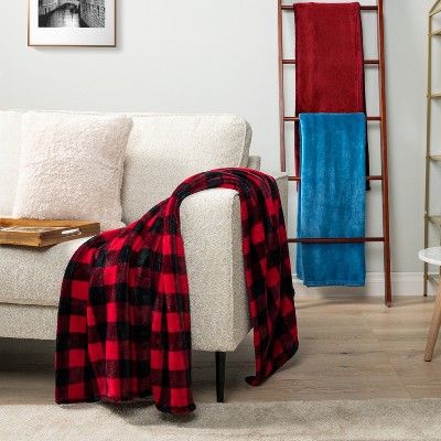 Wine Red Plush Fleece Throw Blanket for Sofa Couch