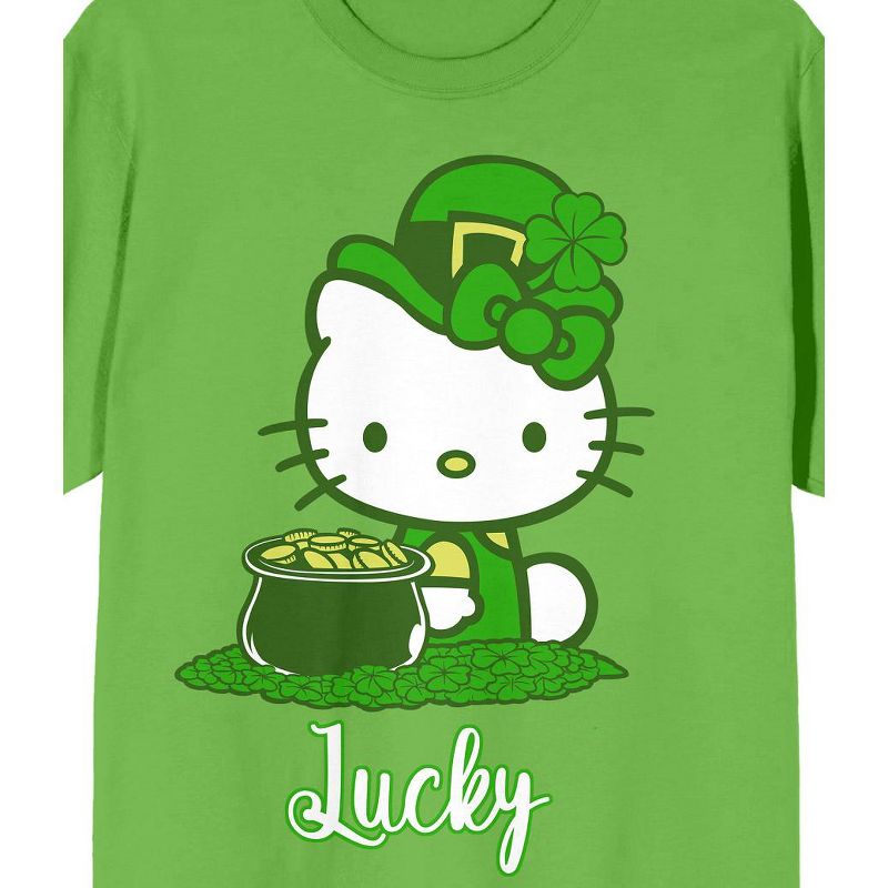 Hello Kitty Lucky Leprechaun Crew Neck Short Sleeve Green Unisex Adult T-shirt, 2 of 3