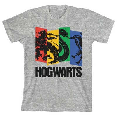Harry Potter 4 Hogwarts Houses Youth Boys Heather Gray T-Shirt-XL