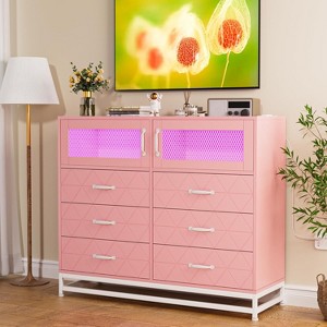 6 Drawer Dresser TV Stand, Modern Bedroom Dresser with Power Outlet & LED Light - 1 of 4