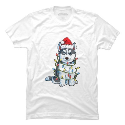 Men's Design By Humans Siberian Husky Santa Christmas Tree Lights Xmas Gifts Boys T-Shi By NekoShop T-Shirt