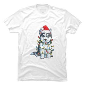 Men's Design By Humans Siberian Husky Santa Christmas Tree Lights Xmas Gifts Boys T-Shi By NekoShop T-Shirt - 1 of 4