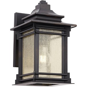 Franklin Iron Works Hickory Point Rustic Farmhouse Outdoor Wall Light Fixture Walnut Bronze 12" Frosted Cream Glass for Post Exterior Barn Deck House - 1 of 4