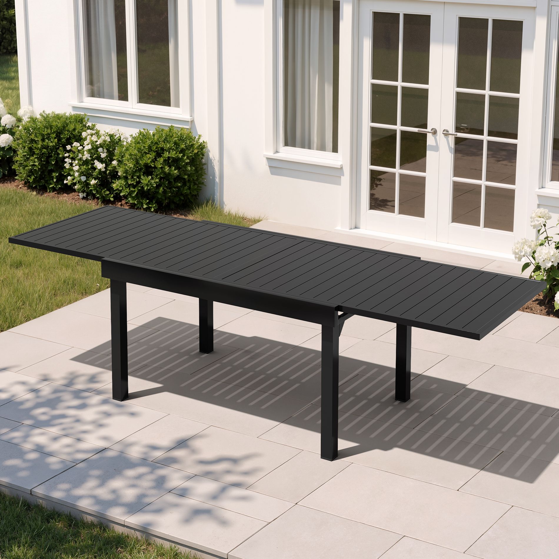 Pellebant 53.1-106.2in Expandable Outdoor Dining Table, Aluminum Patio Table with Adjustable Length