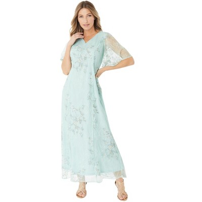 Roaman's Women's Plus Size V Neck Embellished Lace Gown