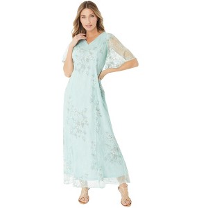 Roaman's Women's Plus Size V Neck Embellished Lace Gown - 1 of 4