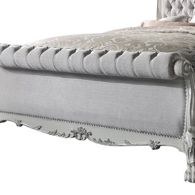 Bone White Tufted Upholstered Queen Bed with Wood Frame