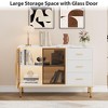 46.4" Fluted Buffet Sideboard Cabinet with Faux Marble Top, Large Kitchen, Dining Room Storage with 2 Glass Doors, 3 Drawers Adjustable Shelves - 3 of 4