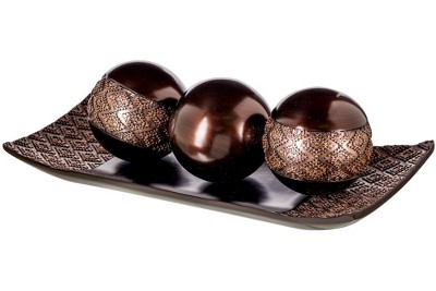Brown Resin Decorative Tray with Orbs Set