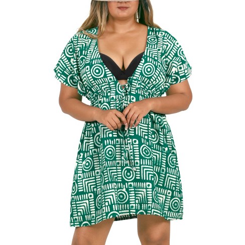 Happy Bay Women s Holiday Bathing Suit Swim Dress Wraps Beach Cover Up Beachwear Bikini Tunic X large xx large Green Abstract Target