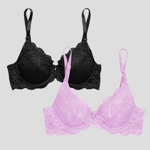 Smart & Sexy Womens Signature Lace Push-Up Bra 2-Pack Black Hue/Stellar  Orchid 36C