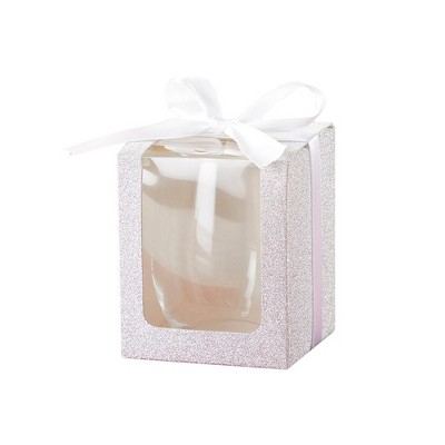 White Window Stemless Wine Glass Gift Box with White Satin Bow: 3 x 3 x 3.5