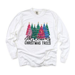Simply Sage Market Women's My Kind Of Christmas Trees Long Sleeve Garment Dyed Tee - 1 of 4