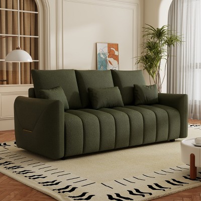 JOYRACER 80.7" 3 seat Teddy fabric sofa with 3 back pillows & 3 Back Cushions, Solid wood frame sofa for living room, bedroom, apartment